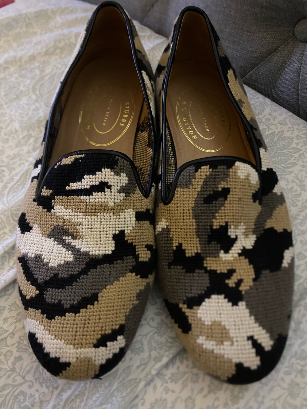 Stubbs & Wootton Camouflage Needlepoint Slip-On Loafer with Leather Trim